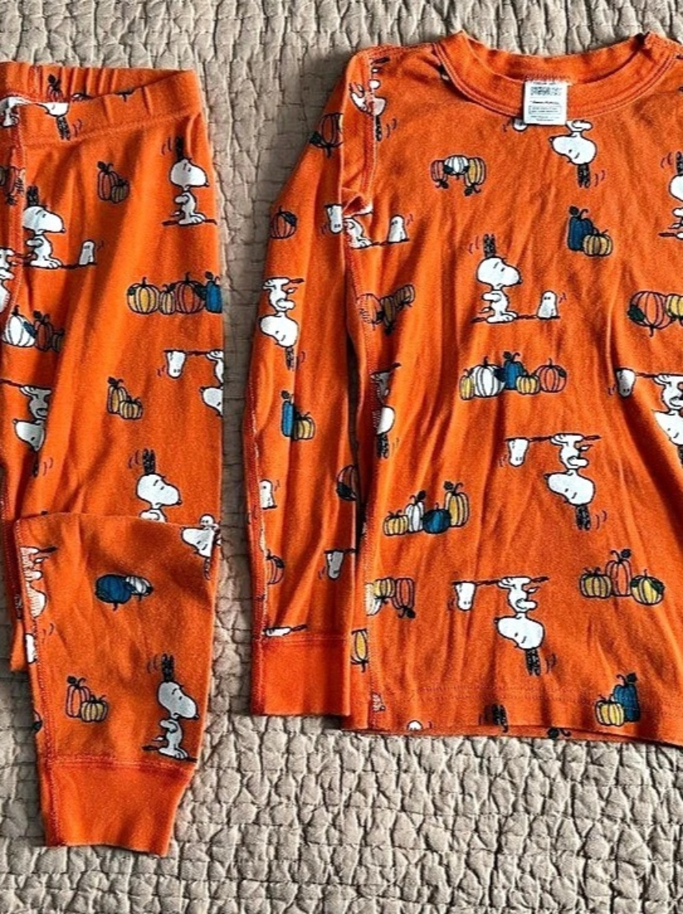 Hanna Andersson Peanuts Halloween Fall Pajama Set Orange unisex size 6-7 Snoopy